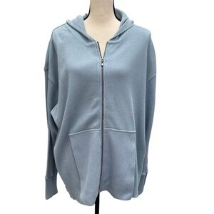 VINTAGE FITIGUES LIGHT STEEL BLUE WAFFLE KNIT OVERSIZED HOODIE SWEATSHIRT